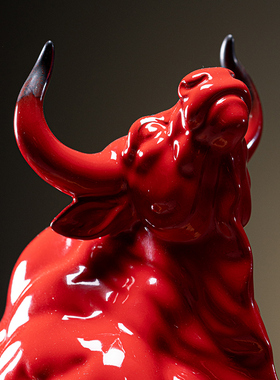 大号红色陶瓷动物牛年摆件办公室桌面装饰品牛气冲天业定制礼品