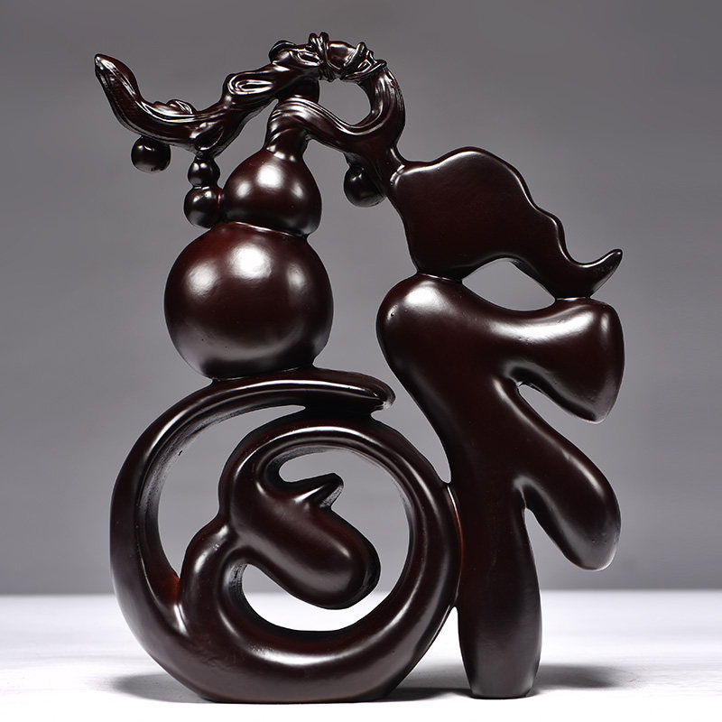 黑檀木雕福字实木质五福葫芦创意客厅中式家居桌面摆设工艺品,淘宝优惠券,粉丝福利购,淘宝优惠卷