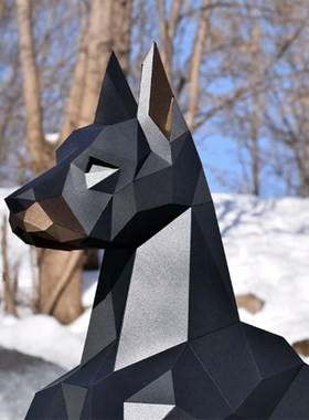 厘米长 卧立杜宾犬现代创意纸模立体家居装饰落地大型动物