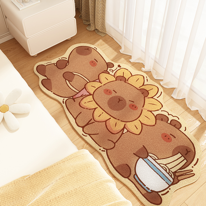 卡皮巴拉可爱异形床边毯卧室儿童房地毯床前床下地垫飘窗垫子新款 - 图0