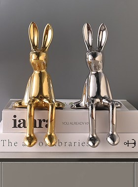沛纳丽轻奢长耳兔子坐姿摆件软装高级感家居客厅电视柜酒柜装饰品