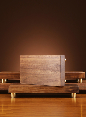 铜欣祥 胡桃木原木搭配底座新中式摆件长方形实木质带铜底底座