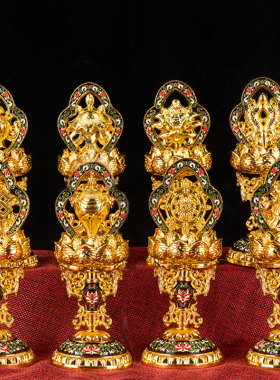 藏式八吉祥摆件密l宗大号尼泊尔手工彩绘镀金供八瑞物吉祥八宝迷