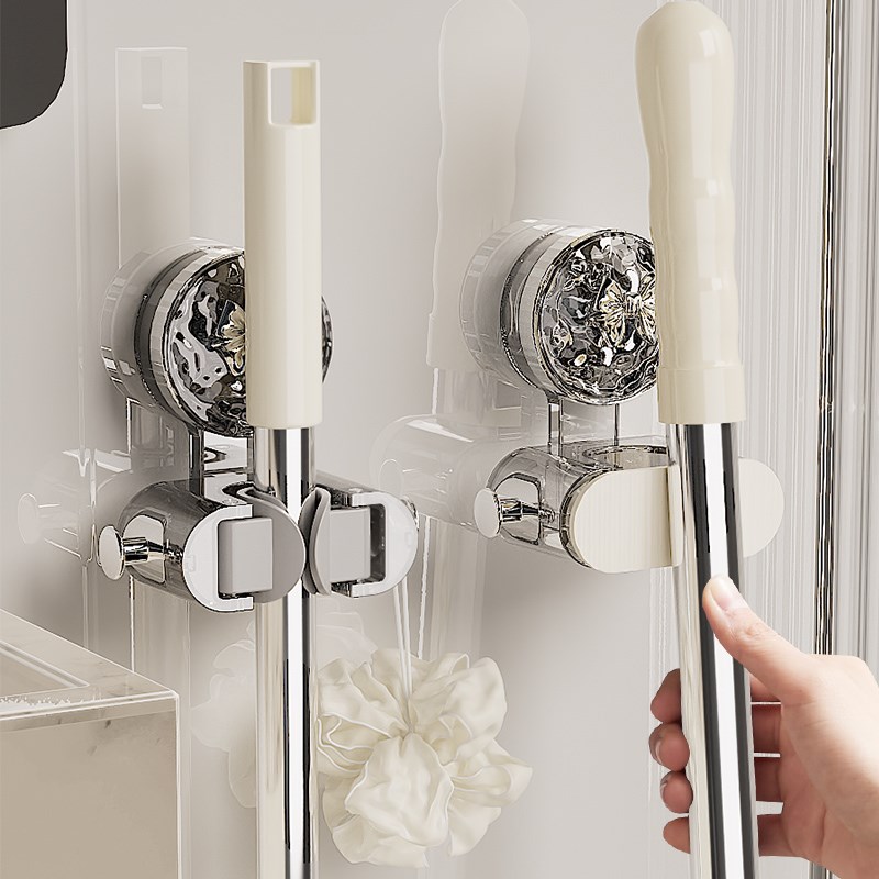 吸盘拖把壁挂夹卫生间收纳神器拖布夹卡扣架免打S孔固定器扫把挂 - 图1