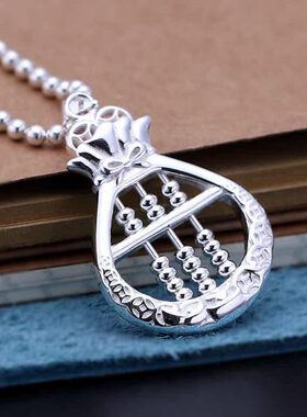 吊坠男子如意挂坠毛衣链银饰坠项坠925纯银女算盘招财转运挂件 品