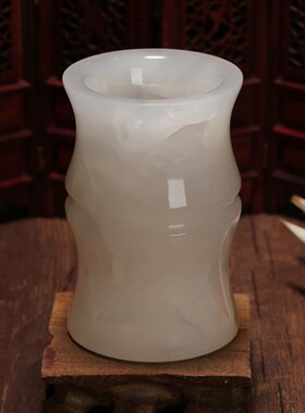 天然玉石笔筒创意笔筒办公用品文具石毛笔筒