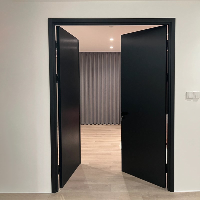 黑色法式复古奶油风双开拱形门弧形门实木门圆弧烤漆室内门卧室门 - 图1