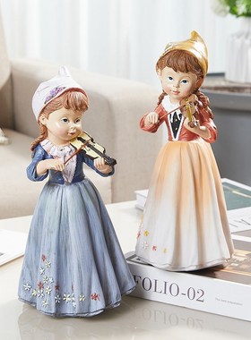 乡村田园小新风小提琴女孩超市情景货架电视柜书房桌面装饰