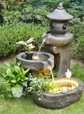 庭院鱼池景观摆件流水陶罐假山循环造景室内玄关阳台花园布置