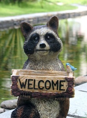 欧美订单 饰品家居别墅庭院园装饰憨憨浣熊欢迎牌钥匙盘