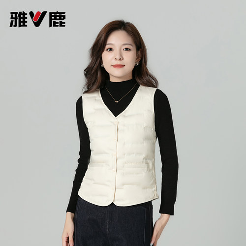 雅鹿羽绒马甲女2025新款时尚V领羽绒服内胆修身内搭鸭绒休闲背心 - 图2
