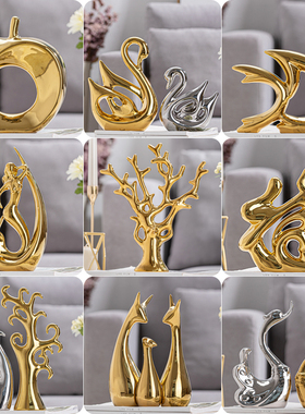 金色发财树小摆件招财欧式轻奢陶瓷工艺家居客厅电U视柜酒柜装饰