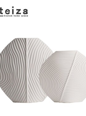 Oteiza现代简约轻奢白色描金陶瓷扁形花瓶客厅花器摆件样板间饰品