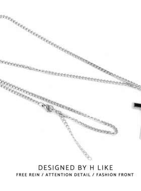 黑色十字架嘻哈钛钢项链吊坠蹦迪简约潮男hiphop街头不掉色卫衣链