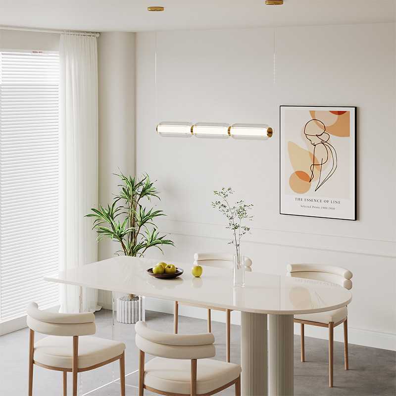 设计师款样板房餐厅吧台岛台茶室简约轻奢一字长条玻璃艺术吊灯 - 图2