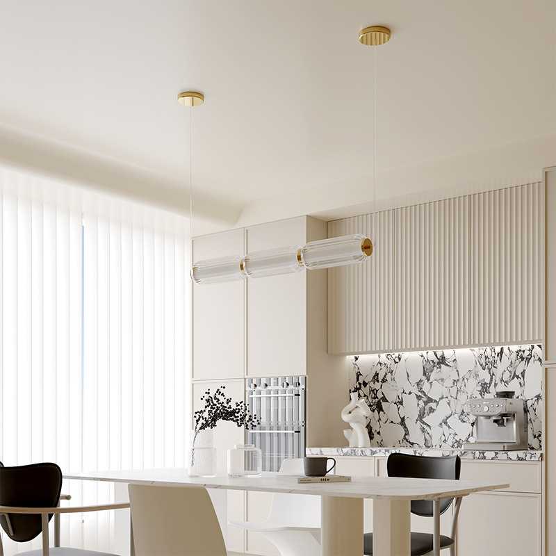 设计师款样板房餐厅吧台岛台茶室简约轻奢一字长条玻璃艺术吊灯 - 图1