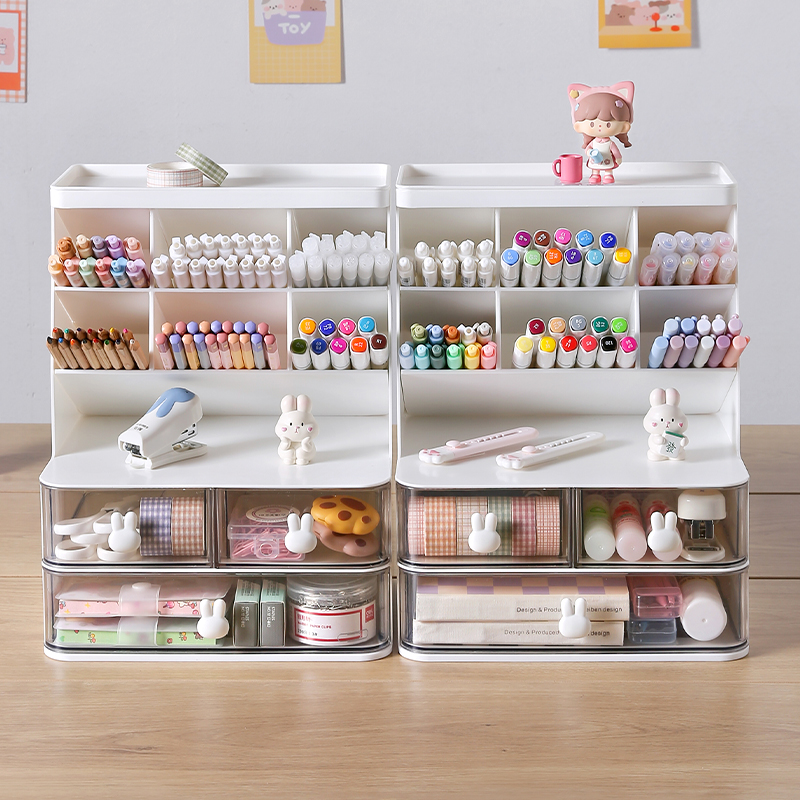 斜插式笔筒学生写字台书桌u文具收纳盒大容量办公室桌面杂物置物 - 图2