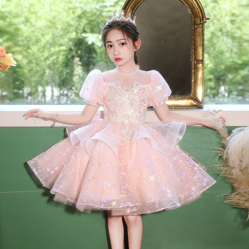 钢琴演奏礼服女童轻奢小众高端粉色花童公主裙儿童小主持人演出服,淘宝优惠券,粉丝福利购,淘宝优惠卷