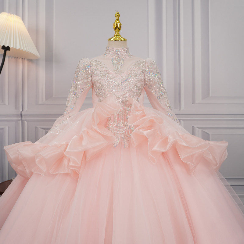 主持人礼服女童秋冬长袖粉色儿童钢琴演奏服花童婚礼小女孩演出服,淘宝优惠券,粉丝福利购,淘宝优惠卷