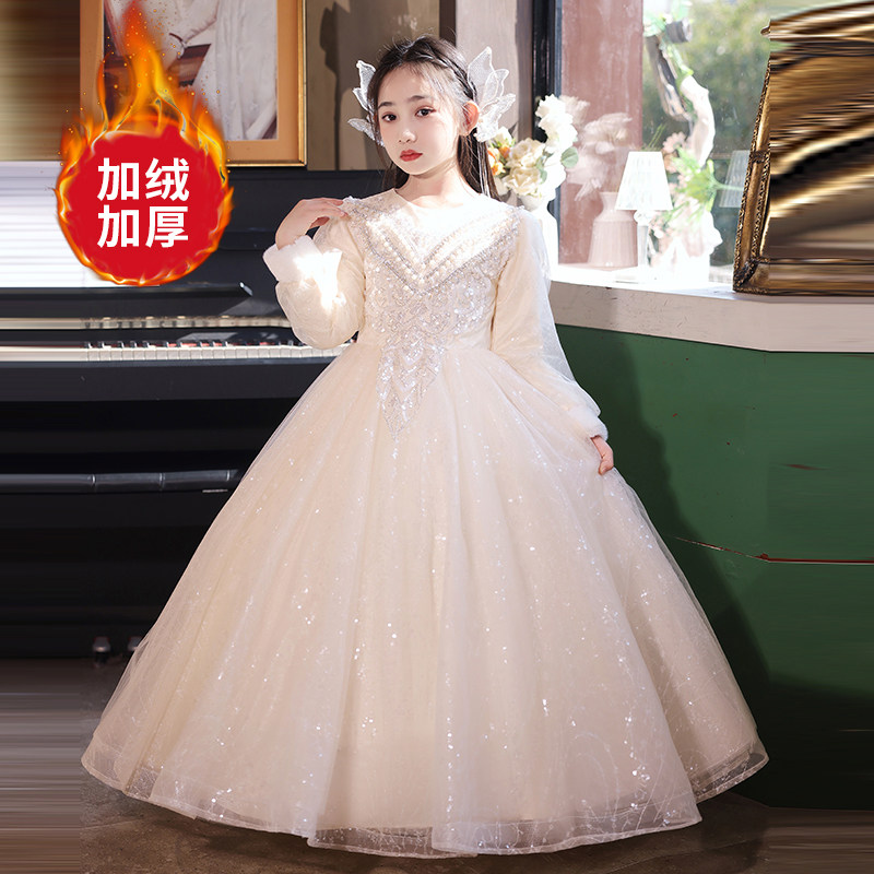元旦儿童演出服加绒花童婚礼小女孩礼服裙女童钢琴演奏主持人礼服,淘宝优惠券,粉丝福利购,淘宝优惠卷