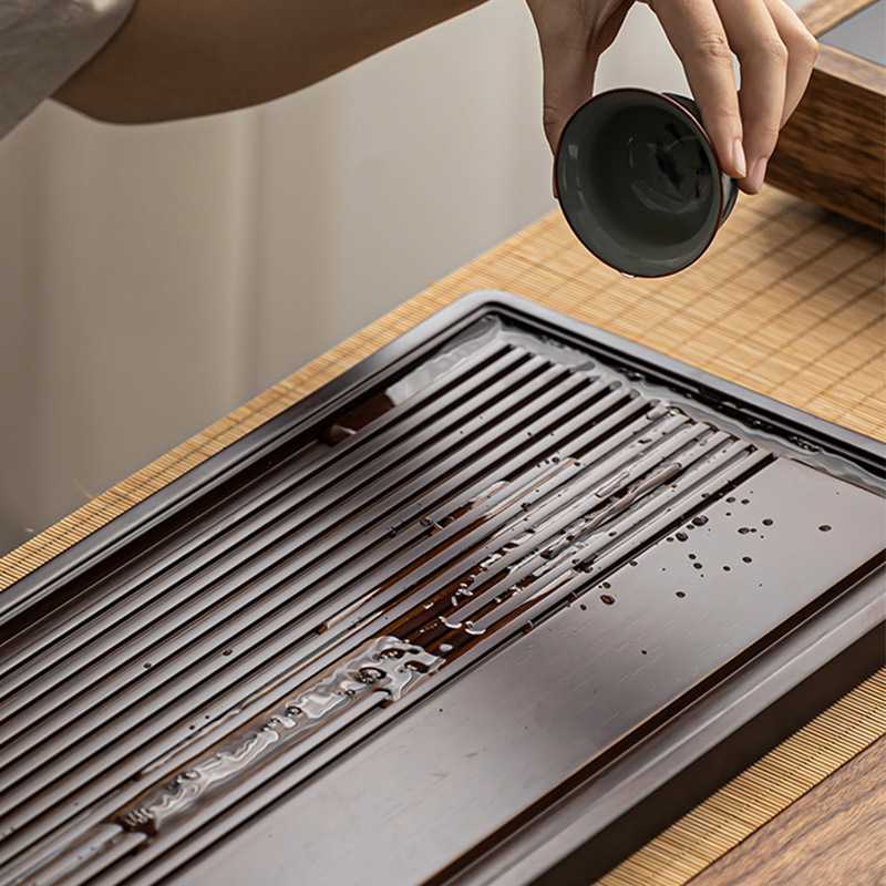 Bamboo tea tray flat single layer drainage tea tray Kung Fu tea set tea sea household large bamboo tea table with drainage