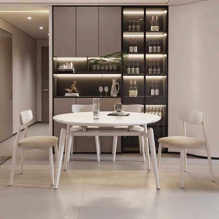 奶油风简约岩板餐桌方圆两用可伸缩现代简约可变圆桌家用小户型,淘宝优惠券,粉丝福利购,淘宝优惠卷