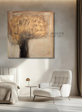 HLF.手绘油画《金默语》金箔肌理感轻奢挂画客厅玄关中古风老钱风