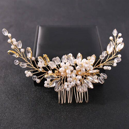 rendy Tiara Pearl Hair Comb Flower Bridal Hairpins Rhineston - 图3