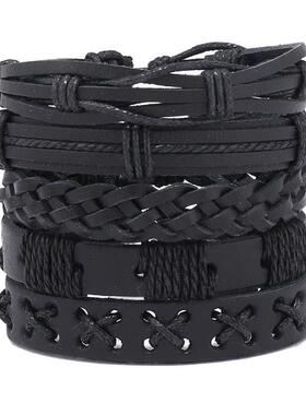 Mens+DIY+5Piece+Set+of+Handcrafted+Multilayer+Black+Leather