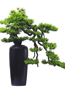 仿真迎客松盆景花架摆件饰品新中式客厅桌面植物假盆栽样板间软装