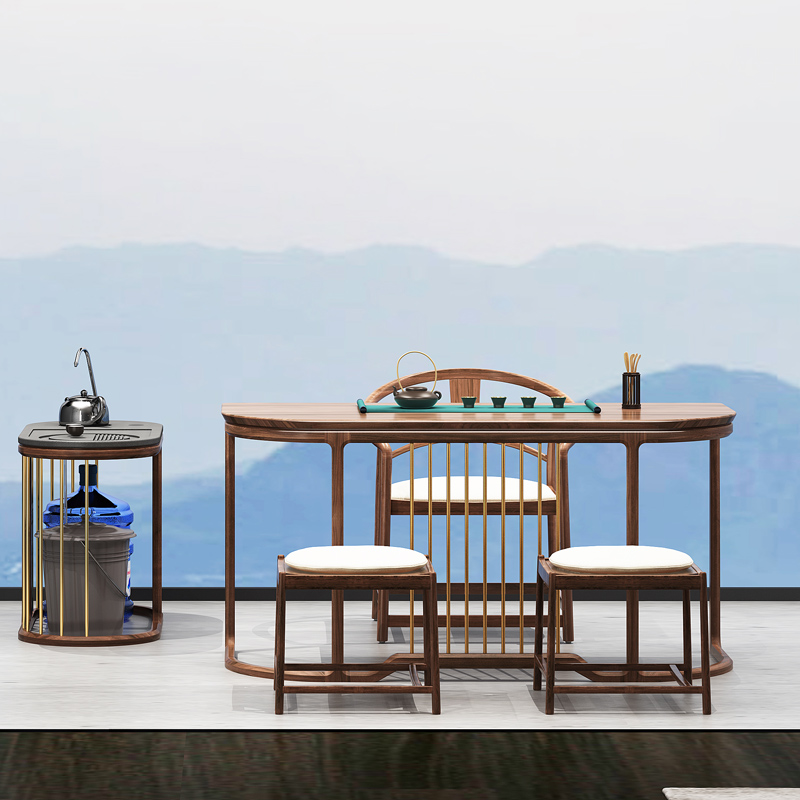 新中式茶桌d椅组合带烧水壶一体禅意功夫茶台简约实木茶几轻奢茶 - 图1