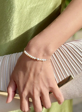 KISSMORE/琛墨弧光缀金设计师原创女款天然淡水珍珠项链手链套装