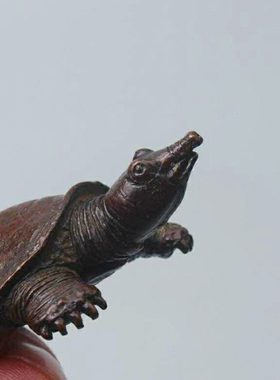 实心纯铜甲鱼乌龟古玩手把件紫铜茶宠日式茶道配件仿古铜器小摆件