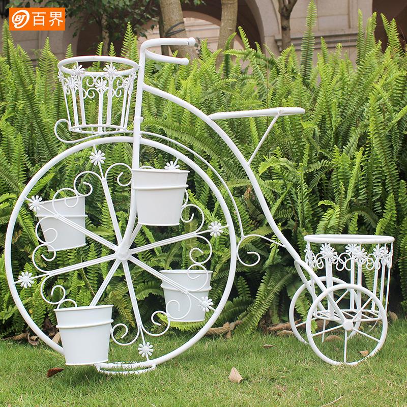 百界铁艺自行车花架户外创意花盆室外庭院小花园摆件阳台落地架子 - 图0