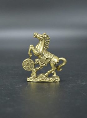 实心黄铜微雕招财马小摆件铜马铜茶宠手把件古玩小铜器铜雕动物件