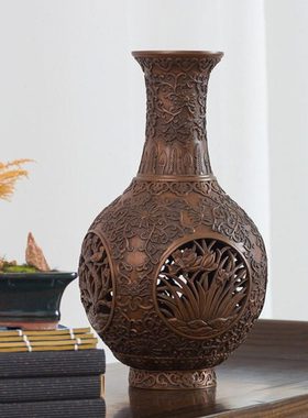 古铜官 紫铜花瓶家居装饰品客厅花瓶摆件现代中式干花插花器摆设