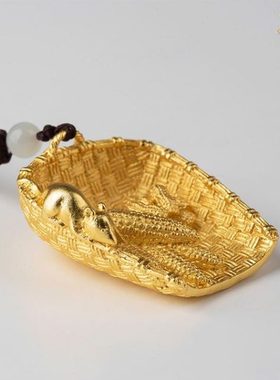 鼠年饰品摆件全铜真金鎏镀手把件《五谷丰登》家居