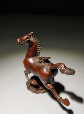 实心纯铜生肖马小摆件奔马站立铜马古玩小铜件铜器铜雕手把件茶宠