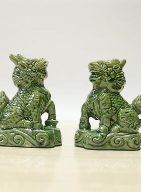 唐三彩陶瓷麒麟一对家居客厅玄关门口室内室外摆放装饰品摆设