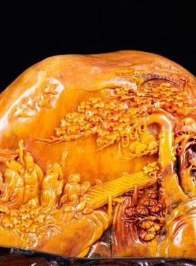 福建寿山石田黄石松山聚圣贤画室摆设家居客厅装饰品乔迁工艺品