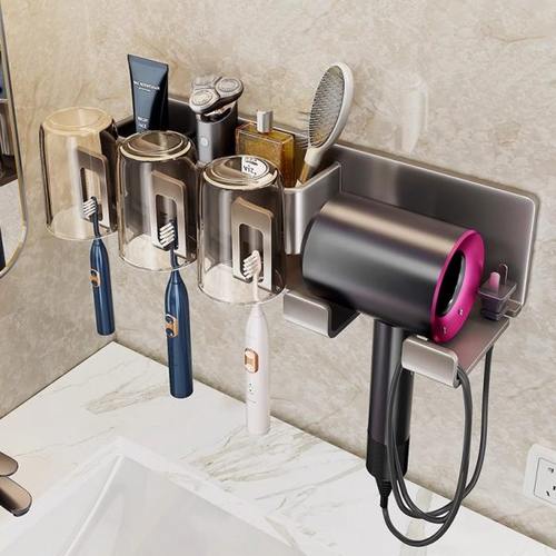 鑫馨园牙刷架子置物架吹风机支架卫生间浴室洗漱台壁挂免打孔收纳 - 图3