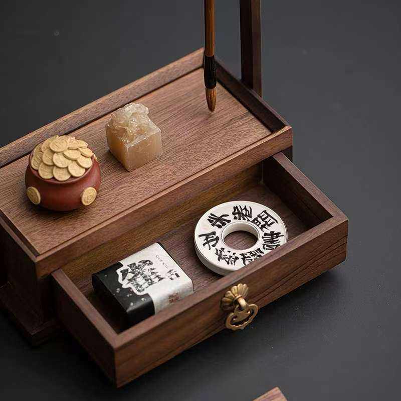 实木毛笔挂架新中式多功能文房四宝摆件书法笔搁收纳置物架小笔架,淘宝优惠券,粉丝福利购,淘宝优惠卷