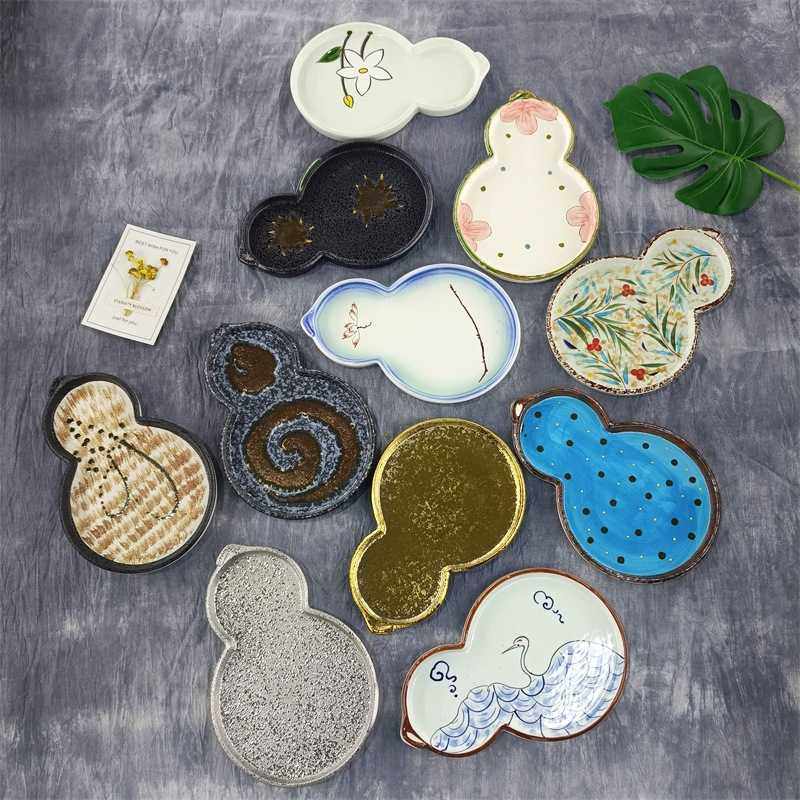 日式料理餐具手绘陶瓷葫芦形盘子菜盘寿司刺身盘点心餐盘网红创意,淘宝优惠券,粉丝福利购,淘宝优惠卷