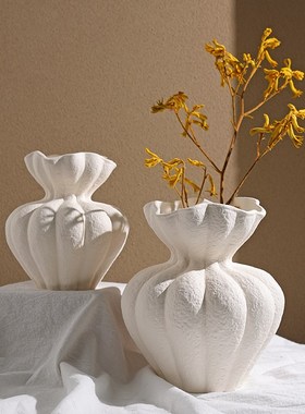 贝汉美法式花瓶白色高级感摆件客厅桌面家居复古艺术装饰干花花器