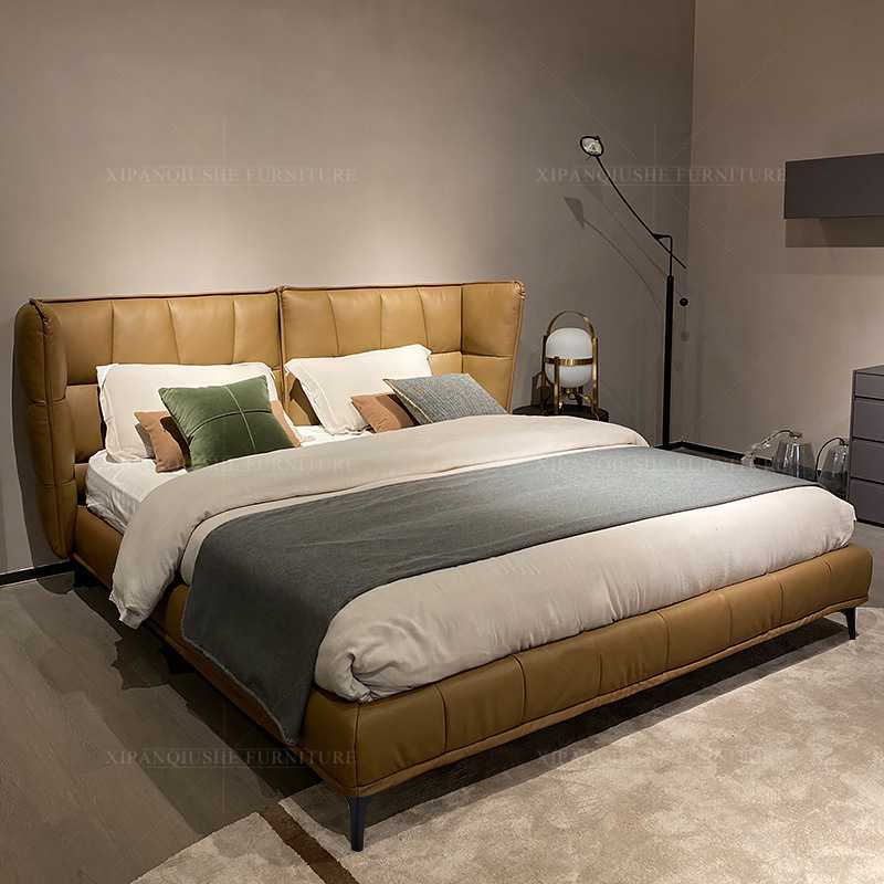 北欧极简真皮床主卧现代简约风格意大利高端卧室软包床1.8米皮床 - 图2