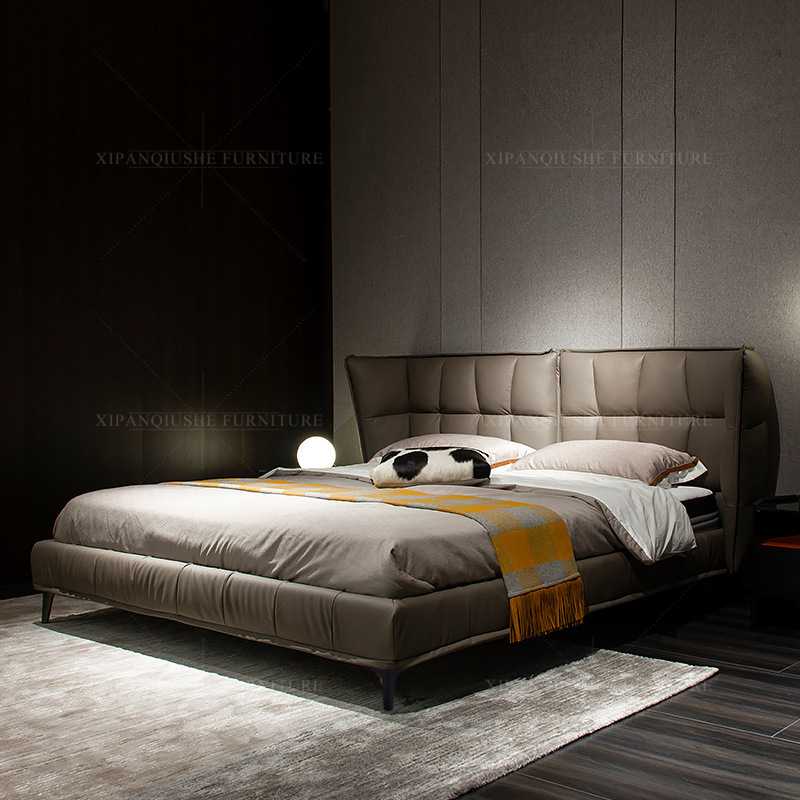 北欧极简真皮床主卧现代简约风格意大利高端卧室软包床1.8米皮床 - 图0