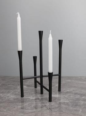 现代简约创意黑色五头烛台样板间书房酒柜家居客厅玄关工艺品摆件
