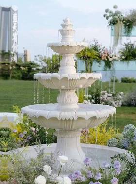 欧式流水喷泉婚庆喷水池造景装饰摆件花园户外庭院水景鲜花许愿池