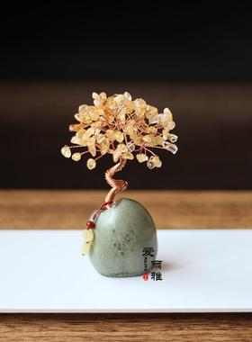新品黄水晶发财树招财树摆件居家办公桌面摆饰茶桌清新复古小礼物