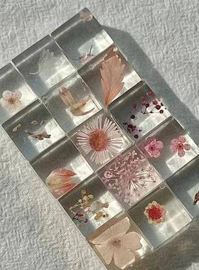 小红书同款手工滴胶植物方块成品立体标本永生花摆件送朋友礼物